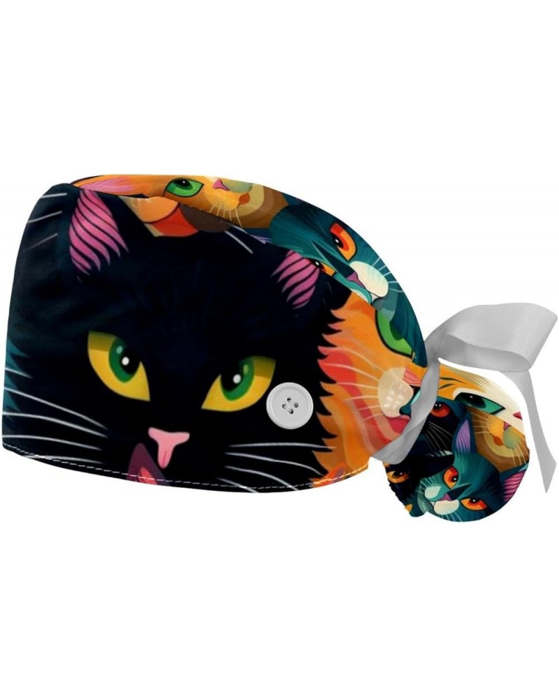 Cute Animal Cat 2 Pcs Scrub Cap Working Cap with Buttons One Size Adjustable Nurse Hat for Woman Man Color 3 $12.53 Skullies ...