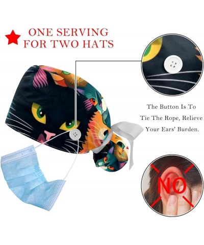 Cute Animal Cat 2 Pcs Scrub Cap Working Cap with Buttons One Size Adjustable Nurse Hat for Woman Man Color 3 $12.53 Skullies ...