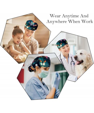 Cute Animal Cat 2 Pcs Scrub Cap Working Cap with Buttons One Size Adjustable Nurse Hat for Woman Man Color 3 $12.53 Skullies ...