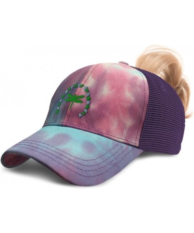 Custom Womens Ponytail Cap Green Darner Dragonfly Insects Animals Cotton Insects Distressed Trucker Hat Tie Dye Purple Design...