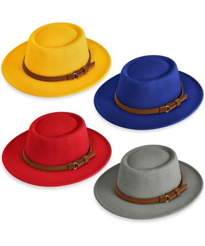 4 Pcs Fedora Hats for Women Vintage Wool Fedora Hat Felt Boho Pork Pie Hat with Belt Panama Hat Jazz Hat Yellow, Royal Blue, ...