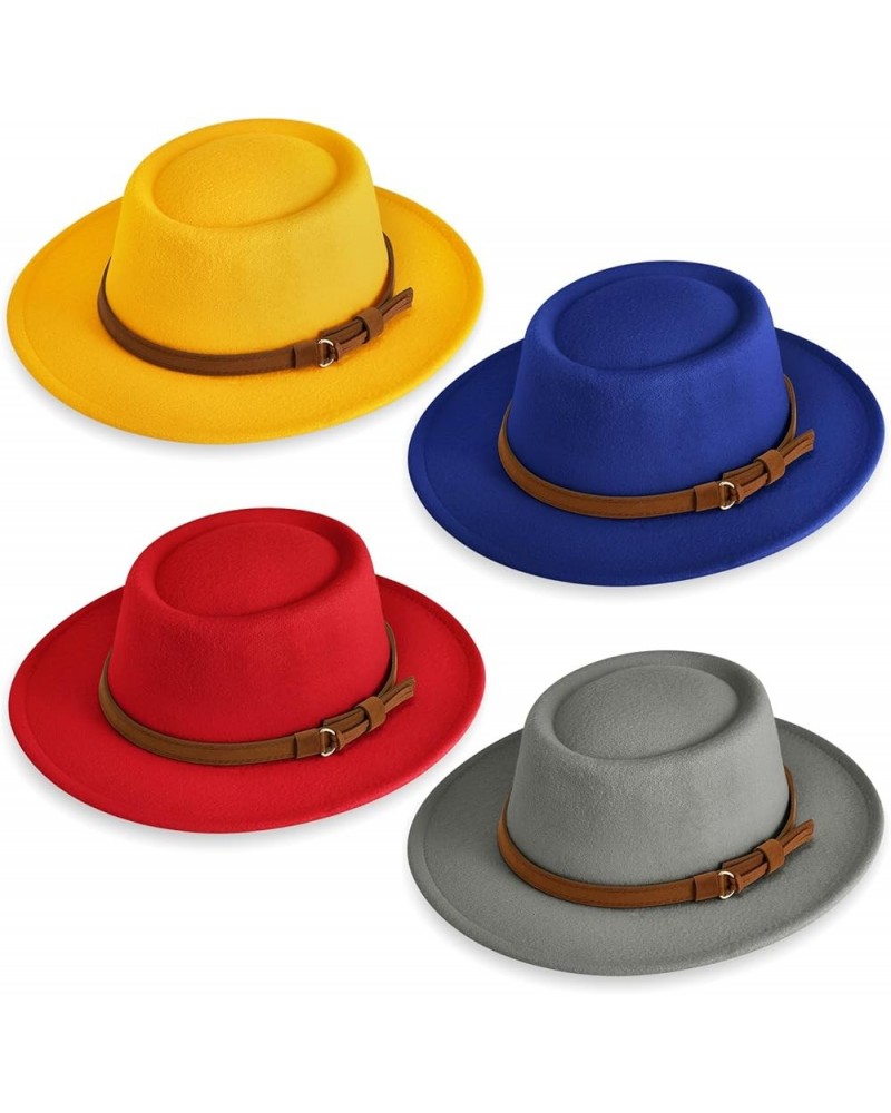 4 Pcs Fedora Hats for Women Vintage Wool Fedora Hat Felt Boho Pork Pie Hat with Belt Panama Hat Jazz Hat Yellow, Royal Blue, ...