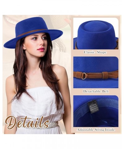 4 Pcs Fedora Hats for Women Vintage Wool Fedora Hat Felt Boho Pork Pie Hat with Belt Panama Hat Jazz Hat Yellow, Royal Blue, ...