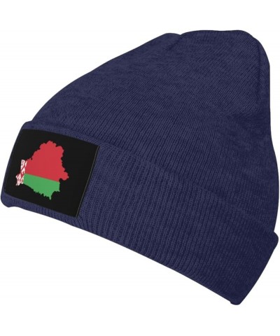 Belarus Terrain Map Beanie Hat for Men Women Knit Skull Cap Warm Hats Black Knitted Caps Navy Blue $10.23 Skullies & Beanies