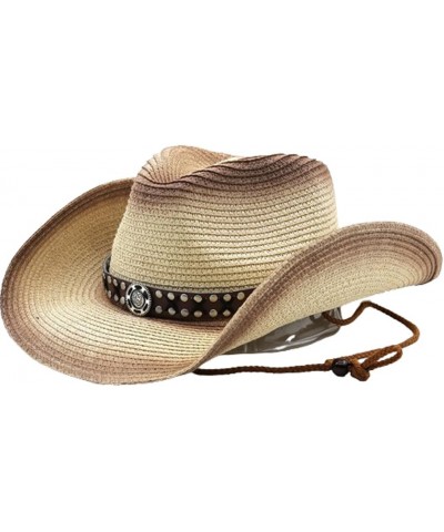 Straw Cowboy Hat for Women Vintage Beach Sun Hat with Wide Brim Western Cowboys Hat Breathable Travel Fashionable Beige Coffe...