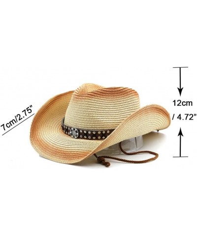 Straw Cowboy Hat for Women Vintage Beach Sun Hat with Wide Brim Western Cowboys Hat Breathable Travel Fashionable Beige Coffe...