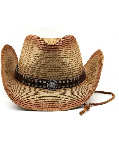 Straw Cowboy Hat for Women Vintage Beach Sun Hat with Wide Brim Western Cowboys Hat Breathable Travel Fashionable Beige Coffe...