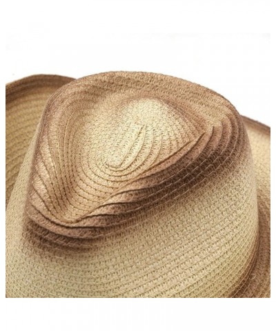 Straw Cowboy Hat for Women Vintage Beach Sun Hat with Wide Brim Western Cowboys Hat Breathable Travel Fashionable Beige Coffe...