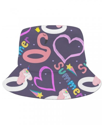 Cool Bucket Hat Bucket Hats Inflatable Flamingo and Unicorn and Hearts Packable Men Hat Camping Accessories for Fishing Must ...