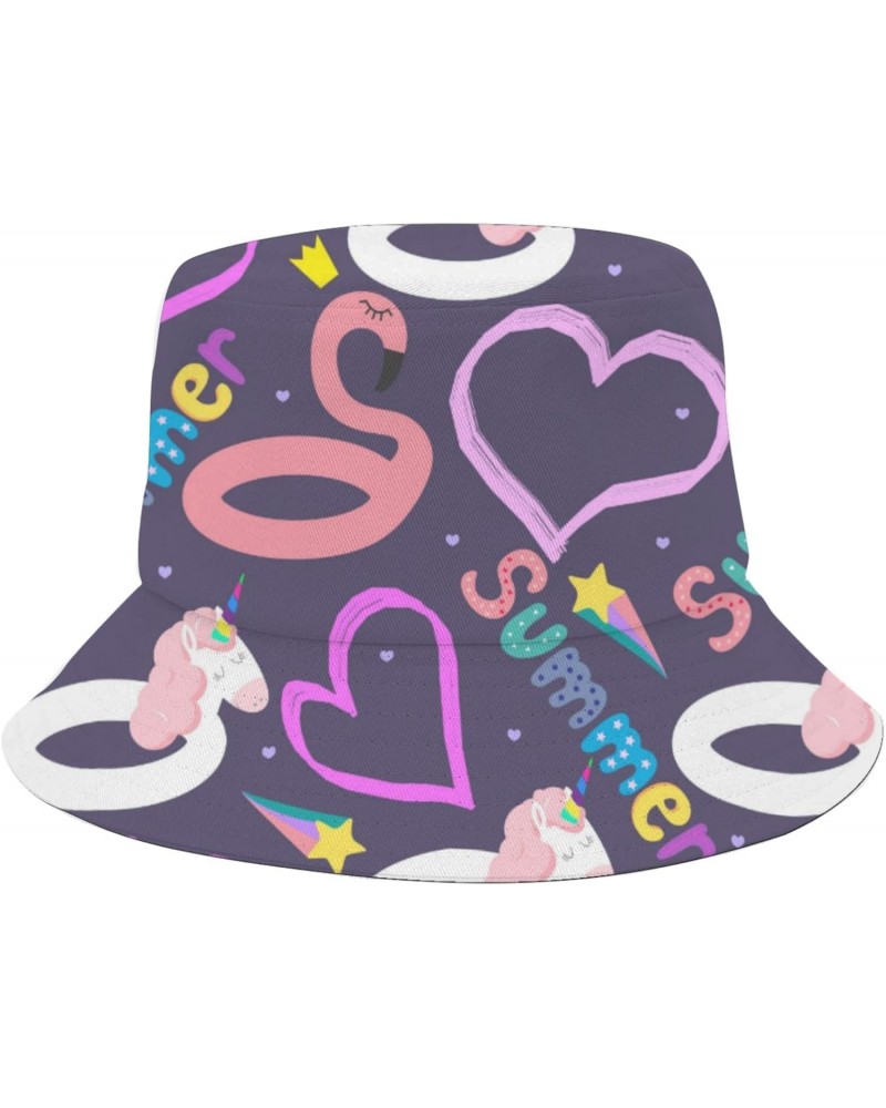 Cool Bucket Hat Bucket Hats Inflatable Flamingo and Unicorn and Hearts Packable Men Hat Camping Accessories for Fishing Must ...