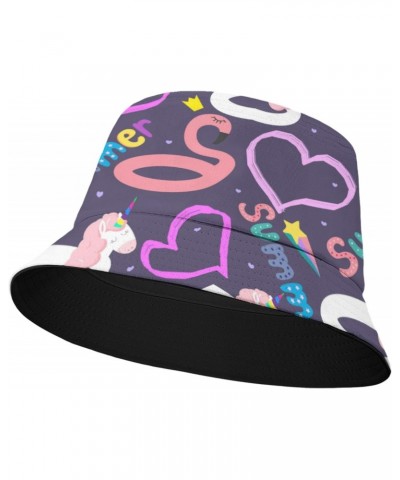 Cool Bucket Hat Bucket Hats Inflatable Flamingo and Unicorn and Hearts Packable Men Hat Camping Accessories for Fishing Must ...