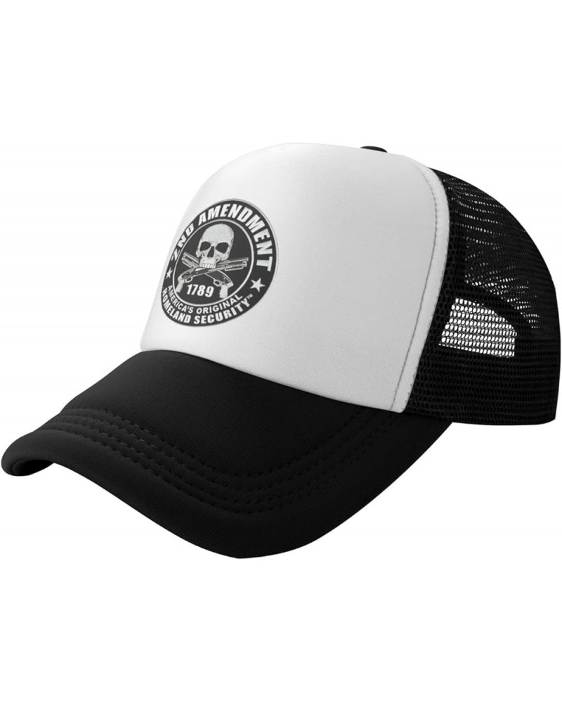 2nd Amendment Skull Trucker Hat - Mesh Baseball Snapback Cap for Men Or Women Outdoors Black Black $16.90 Baseball Caps