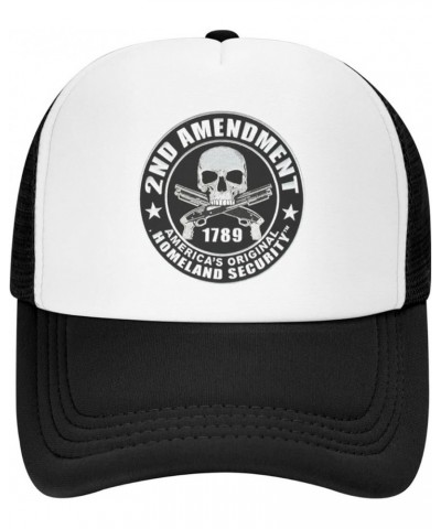 2nd Amendment Skull Trucker Hat - Mesh Baseball Snapback Cap for Men Or Women Outdoors Black Black $16.90 Baseball Caps