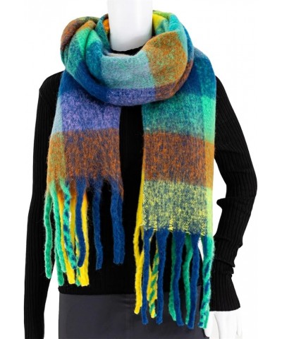 Women's Scarf Cashmere Big Colorful Plaid Thick Wrap Winter Oversized Warm Blanket Chunky Scarf Blue Green Yellow $9.83 Scarves