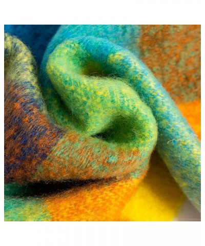 Women's Scarf Cashmere Big Colorful Plaid Thick Wrap Winter Oversized Warm Blanket Chunky Scarf Blue Green Yellow $9.83 Scarves