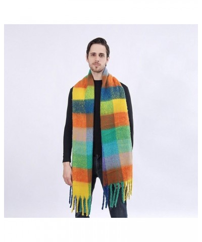 Women's Scarf Cashmere Big Colorful Plaid Thick Wrap Winter Oversized Warm Blanket Chunky Scarf Blue Green Yellow $9.83 Scarves