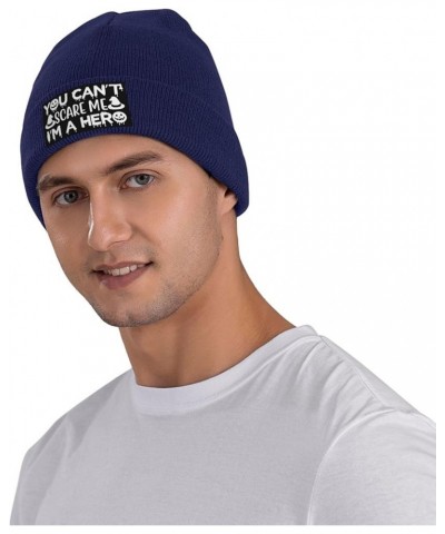 You Can't Scare Me I'm A Hero Funny Winter Warm Knitted Beanie Cap Formen Navy Blue $10.07 Skullies & Beanies