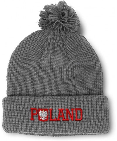 Pom Pom Beanies for Women Polish Flag Poland B Embroidery Skull Cap Winter Hats for Men Acrylic 1 Size Light Grey Design Only...