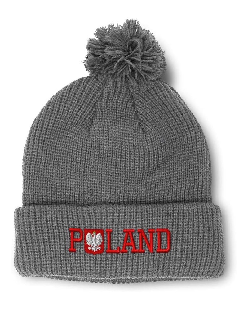 Pom Pom Beanies for Women Polish Flag Poland B Embroidery Skull Cap Winter Hats for Men Acrylic 1 Size Light Grey Design Only...