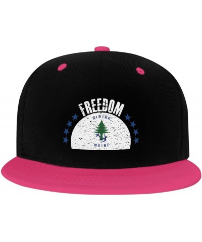 The Ensign of Maine Flag and Freedom Snapback Hat for Men Women Baseball Cap Trucker Flat Bill Hats Dad Caps Pink $10.67 Base...