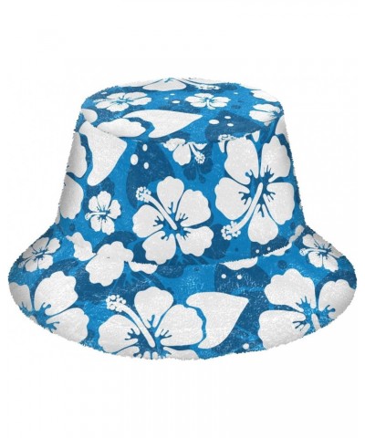 White Hibiscus Flowers Fuzzy Bucket Hat for Women Fishermans Hat Plush Fisherman Hat for Casual $10.08 Bucket Hats