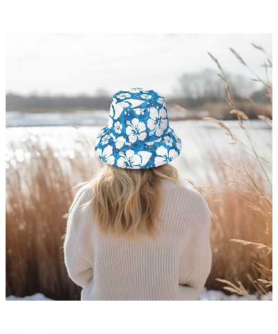 White Hibiscus Flowers Fuzzy Bucket Hat for Women Fishermans Hat Plush Fisherman Hat for Casual $10.08 Bucket Hats