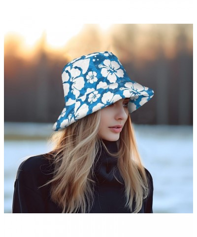 White Hibiscus Flowers Fuzzy Bucket Hat for Women Fishermans Hat Plush Fisherman Hat for Casual $10.08 Bucket Hats