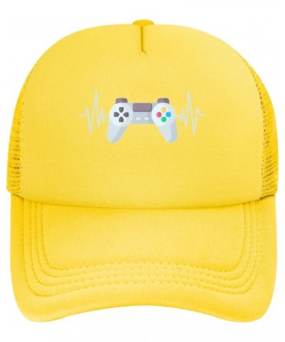 Gamer Heartbeat Funny Video Game Women's Baseball Hat Low Profile Mesh Trucker Cap Adjustable Yellow $9.71 Baseball Caps