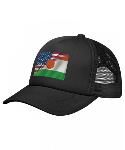 USA American and Niger Nigerien Flags Baseball Cap Adjustable Casual Mesh Hats Duck Tongue Hat for Men Women82 Black $12.52 B...