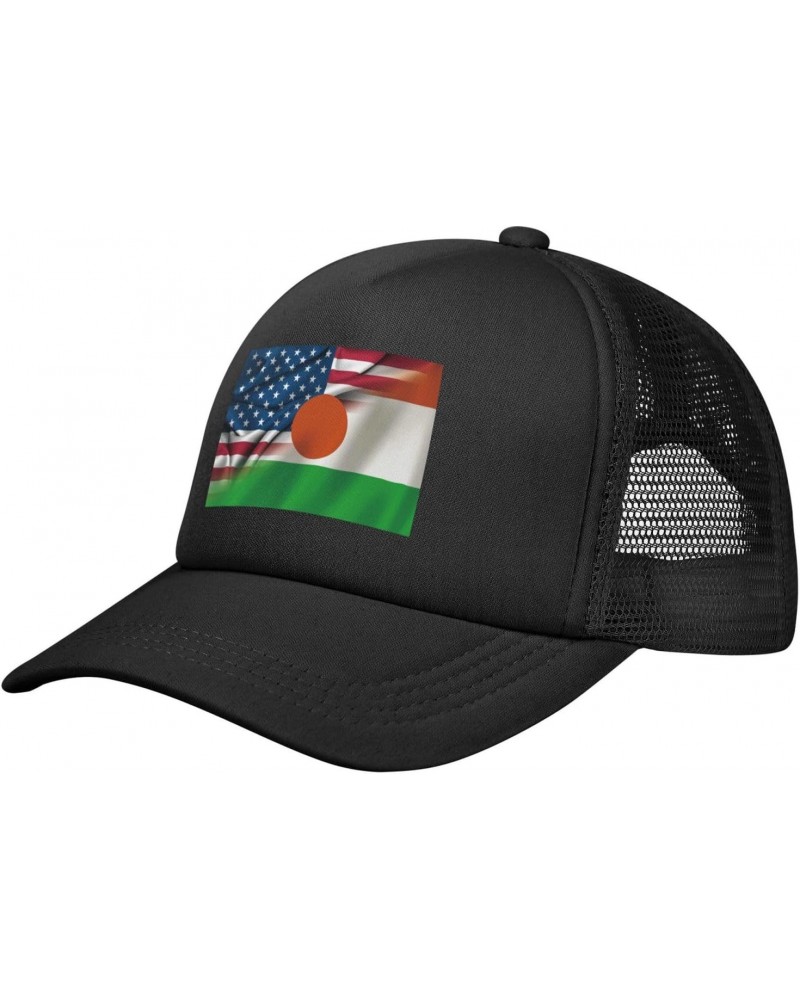 USA American and Niger Nigerien Flags Baseball Cap Adjustable Casual Mesh Hats Duck Tongue Hat for Men Women82 Black $12.52 B...