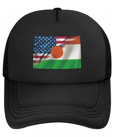 USA American and Niger Nigerien Flags Baseball Cap Adjustable Casual Mesh Hats Duck Tongue Hat for Men Women82 Black $12.52 B...