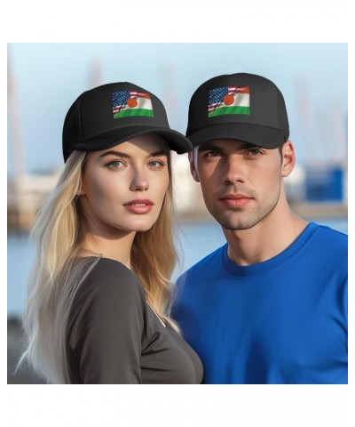 USA American and Niger Nigerien Flags Baseball Cap Adjustable Casual Mesh Hats Duck Tongue Hat for Men Women82 Black $12.52 B...