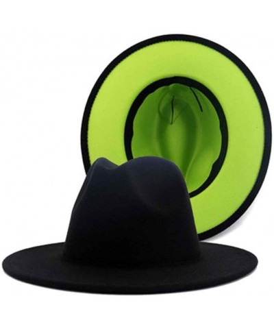 Mens Women Patchwork Wool Felt Floppy Jazz Fedora Hats Party Formal Hat Wide Brim Panama Trilby Cap Black Lime En8 $21.70 Fed...