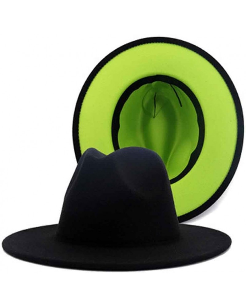 Mens Women Patchwork Wool Felt Floppy Jazz Fedora Hats Party Formal Hat Wide Brim Panama Trilby Cap Black Lime En8 $21.70 Fed...