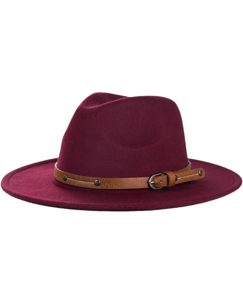 Wool Fedora Hat for Women Men Church Jazz Hats Flat Brim Felt Hat Outdoor Casual Fedoras red 56-58cm $27.94 Fedoras