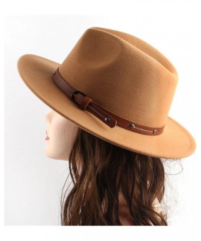 Wool Fedora Hat for Women Men Church Jazz Hats Flat Brim Felt Hat Outdoor Casual Fedoras red 56-58cm $27.94 Fedoras