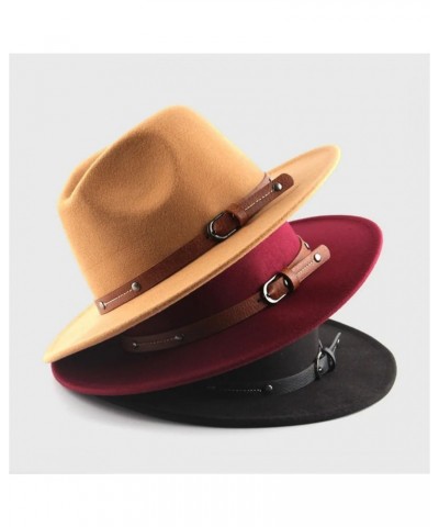 Wool Fedora Hat for Women Men Church Jazz Hats Flat Brim Felt Hat Outdoor Casual Fedoras red 56-58cm $27.94 Fedoras