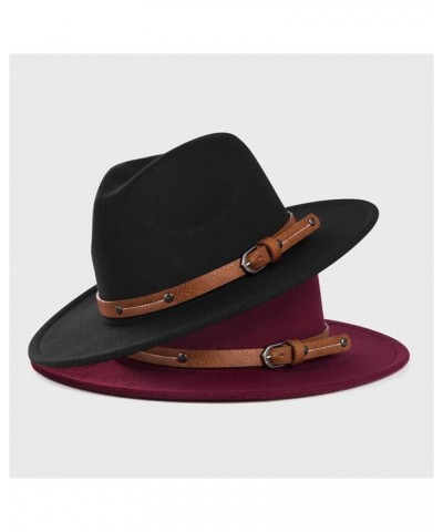 Wool Fedora Hat for Women Men Church Jazz Hats Flat Brim Felt Hat Outdoor Casual Fedoras red 56-58cm $27.94 Fedoras