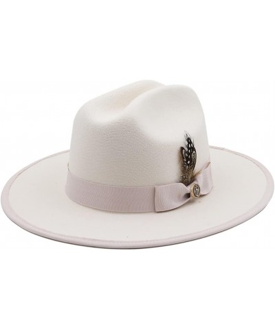 Fedora Hats with Feather Band Woolen Top Hat Women Men Flat Brim Jazz Panama Cap Jazz Church Hats 02 $18.90 Fedoras