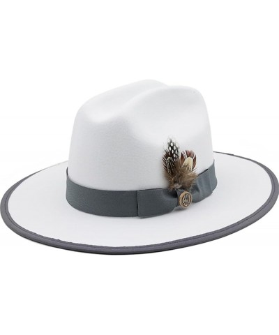 Fedora Hats with Feather Band Woolen Top Hat Women Men Flat Brim Jazz Panama Cap Jazz Church Hats 02 $18.90 Fedoras