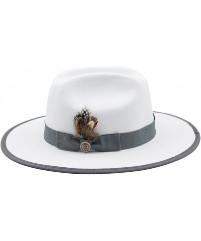 Fedora Hats with Feather Band Woolen Top Hat Women Men Flat Brim Jazz Panama Cap Jazz Church Hats 02 $18.90 Fedoras