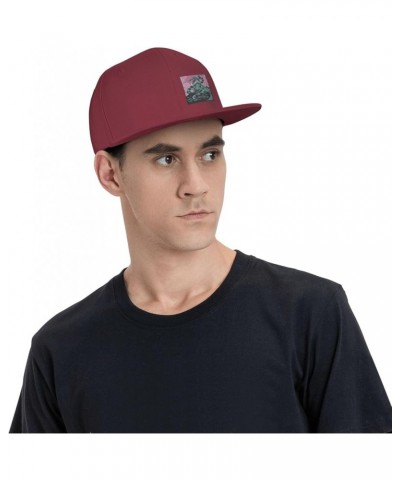 Snapback Hats for Men Women,Fashion Baseball Cap,Hip Hop Flat Bill Brim Adjustable Dad Hats Dark Red $10.23 Baseball Caps