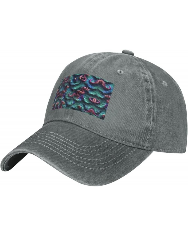 3D Magical Dragon Scales Pattern Baseball Cap Adjustable Twill Bulk with Ponytail Hole Washed Dad Hat for Men Women Gray $13....