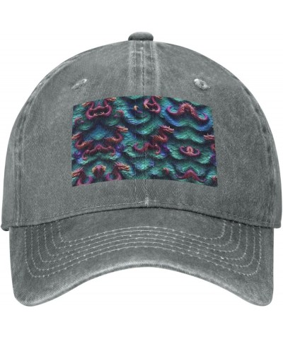 3D Magical Dragon Scales Pattern Baseball Cap Adjustable Twill Bulk with Ponytail Hole Washed Dad Hat for Men Women Gray $13....