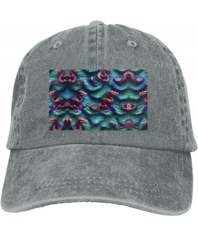 3D Magical Dragon Scales Pattern Baseball Cap Adjustable Twill Bulk with Ponytail Hole Washed Dad Hat for Men Women Gray $13....