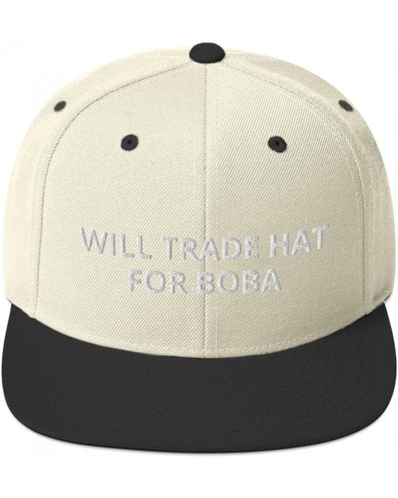 Will Trade Hat for Boba Bubble Tea Flatbrim Flat Brim Snapback Hat Cap Natural/ Black $14.89 Baseball Caps