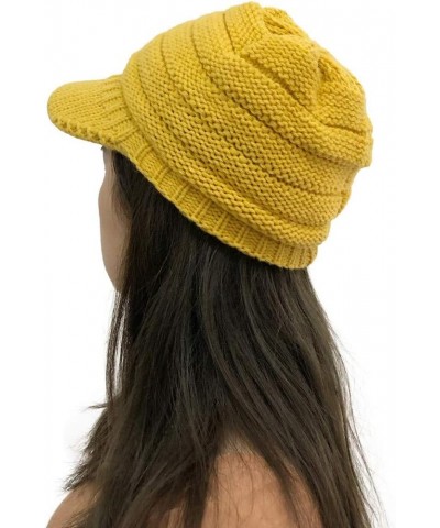 Women Thick Warm Cap Stylish Solid Knit Benie Hat Soft Stretch Cute Winter Hats with Visor Yellow $8.57 Skullies & Beanies