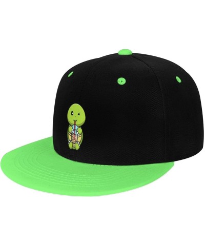 Cute Turtle Drinking Drinks Snapback Hat for Men Women Baseball Cap Trucker Flat Bill Hats Dad Caps Green $12.60 Baseball Caps