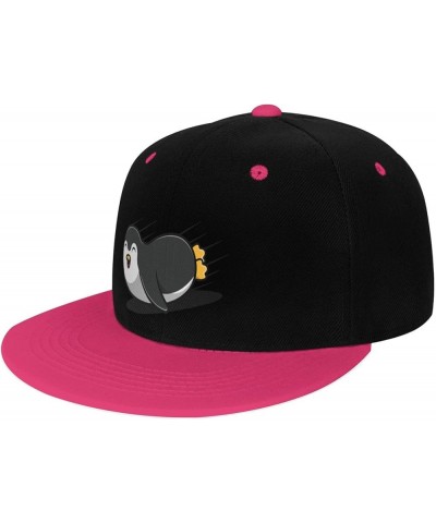 Cute Penguins Gliding Snapback Hat for Men Women Baseball Cap Trucker Flat Bill Hats Dad Caps Pink $12.85 Baseball Caps