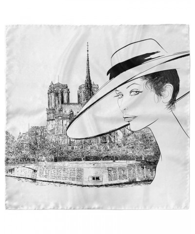 Notre Dame Head Scarf, Sketch of a French Woman, Hair Wrap Charcoal Grey White $17.15 Scarves